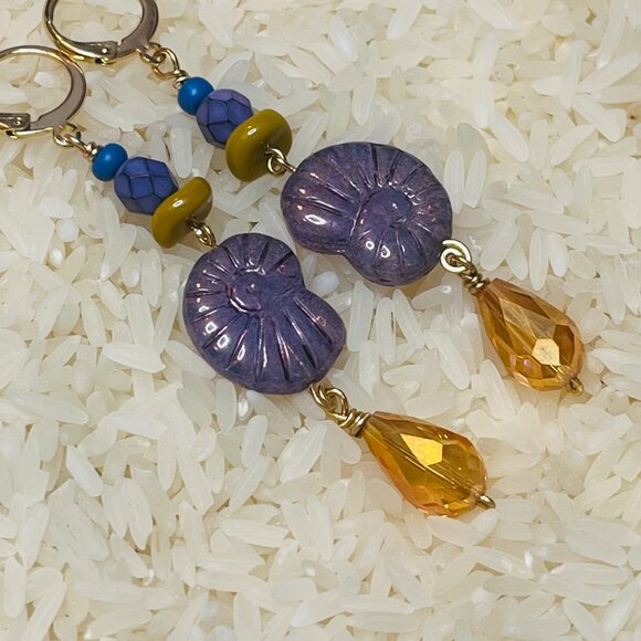 Ammonite Shell Dangle Earrings – Boho Ocean Inspired Earrings - Picture 3 of 4